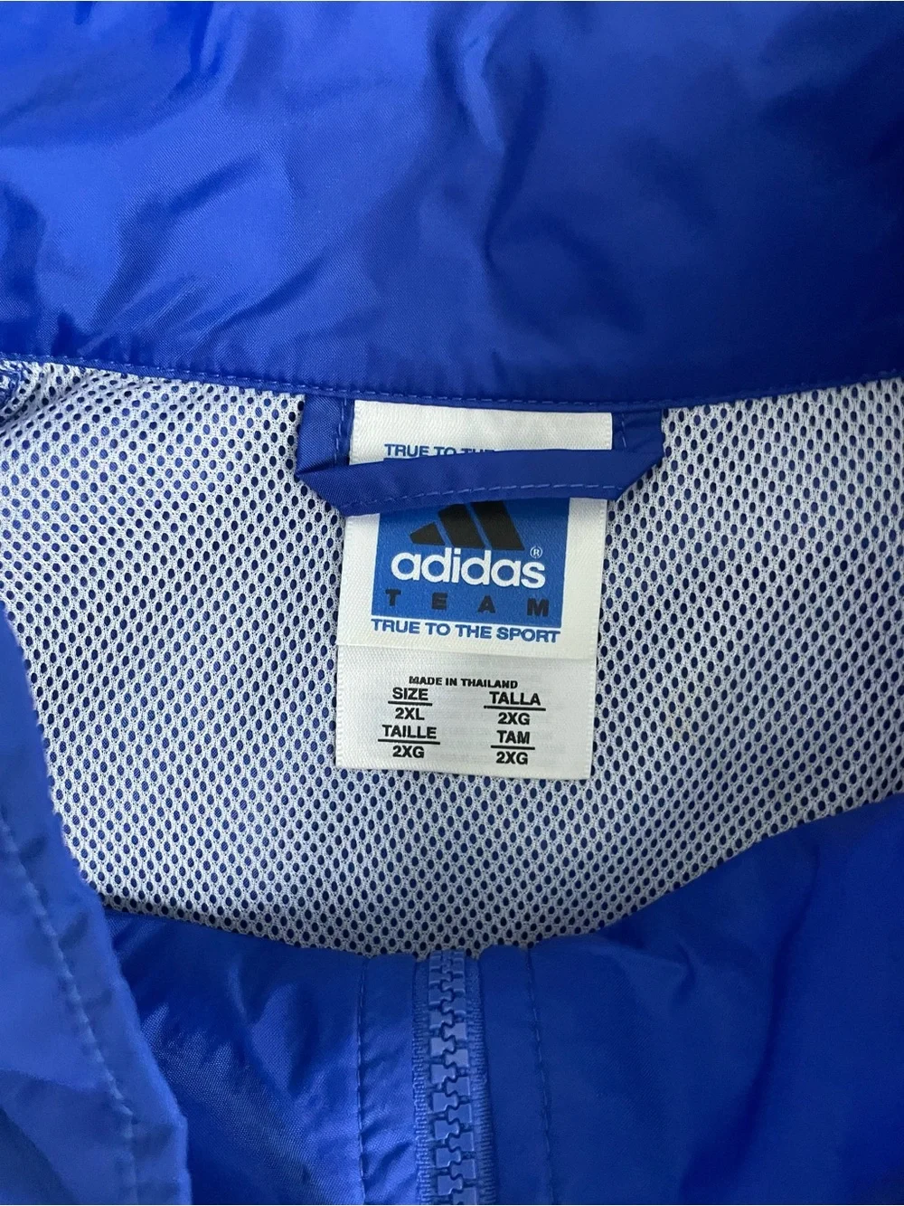 Men Size XXL 2XL Adidas Team Windbreaker Jacket Blue White Full Zip Mesh Lined